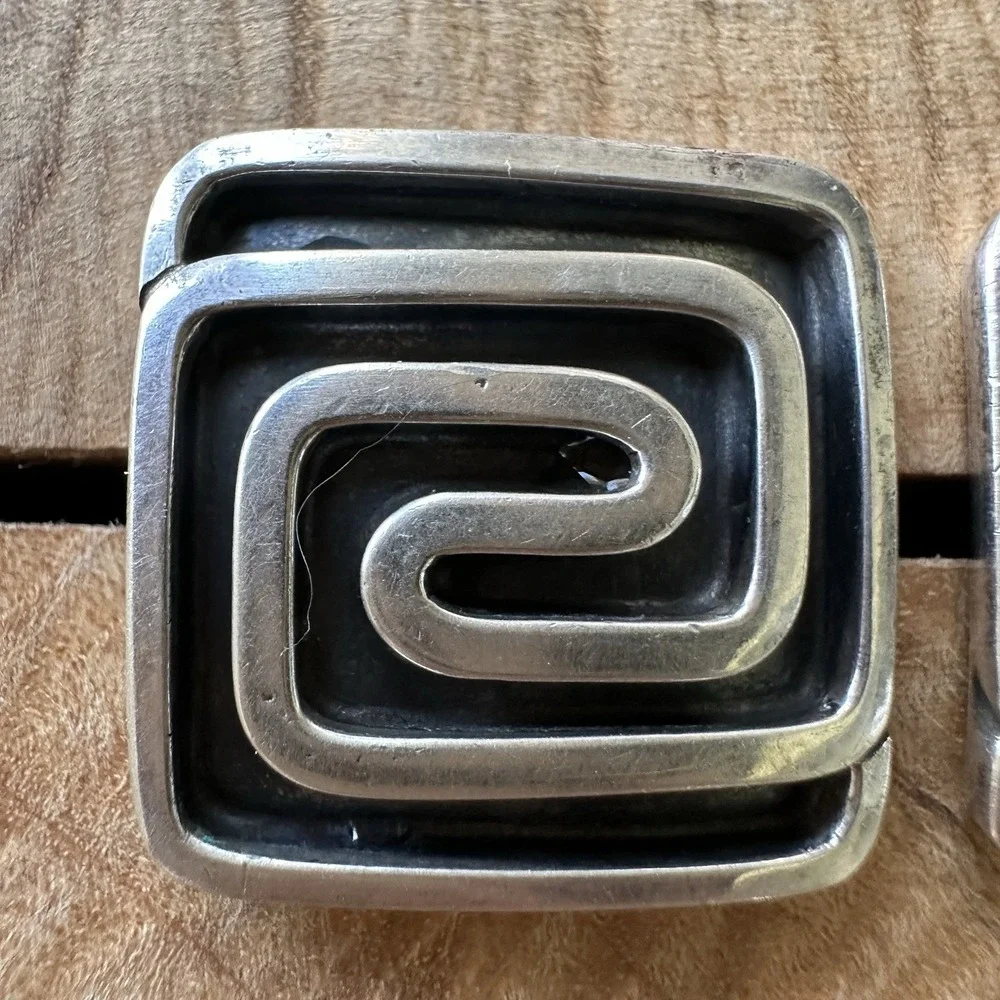 Vintage Silverbird Earrings 0.625 Inch Geometric Maze Square‎ 925 Sterling 11.6g